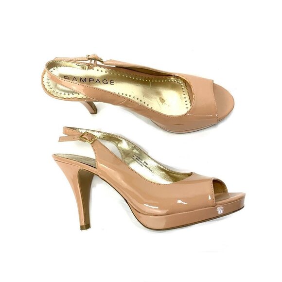 Rampage Flanders Nude Open Toe Slingbacks High Heel Shoes Faux Leather Size 9.5 - Picture 2 of 10